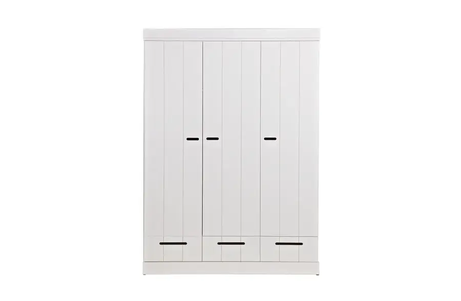 WOOOD Connect garderobe, m. 3 dører, 4 hyller, 1 hengestang og 3 skuffer – hvit furu – produktbilde