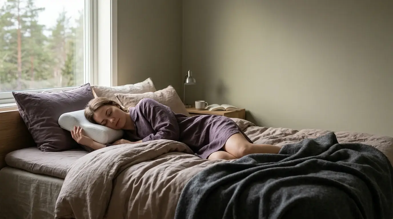 Person som sover på siden med støttende pute