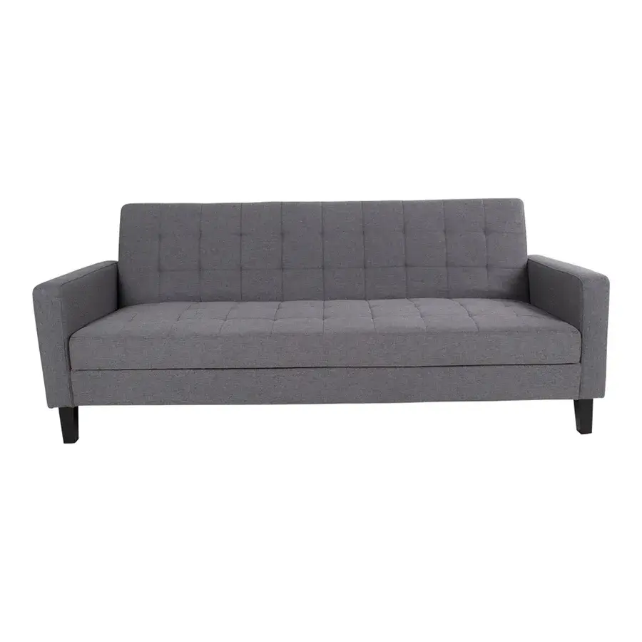HOUSE NORDIC Milton sovesofa, med armlener og oppbevaring – grå polyester og bjørketre – produktbilde